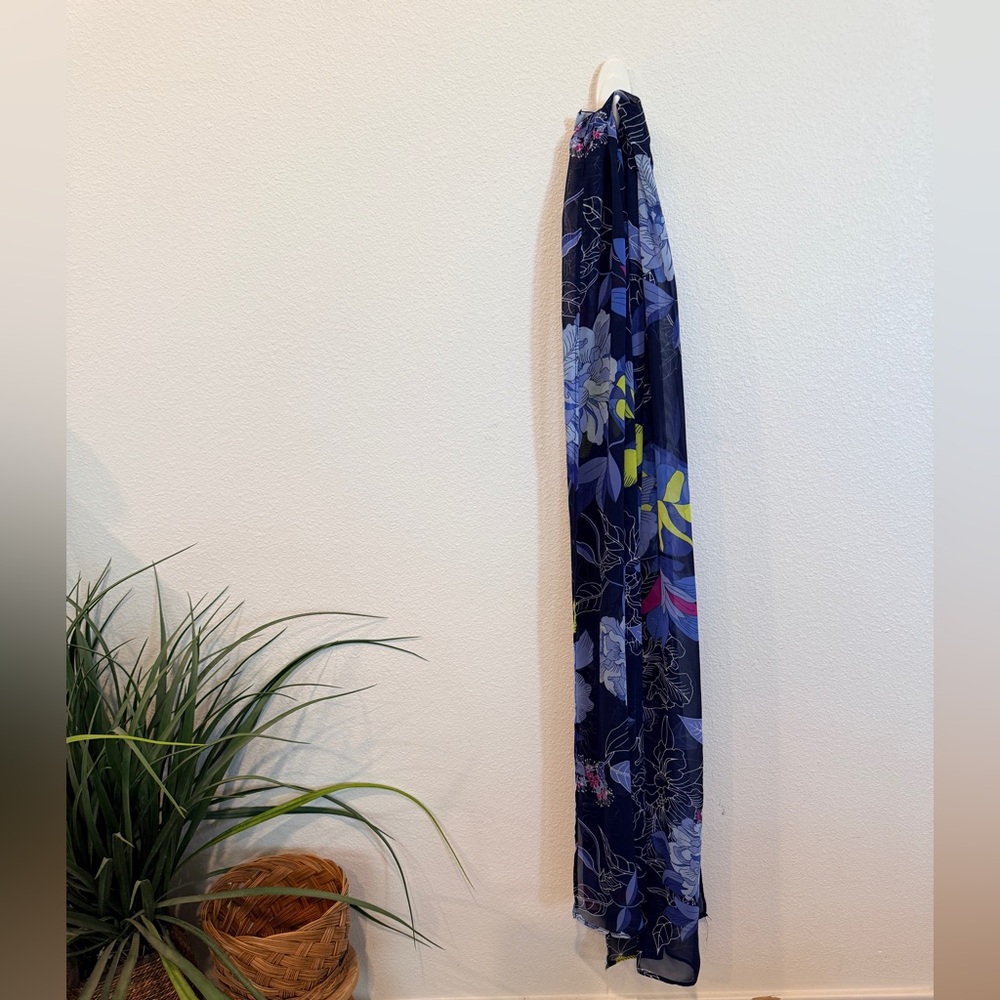 Susan Graver Floral Sheer Long Rectangular Scarf Spring Flowers Cruise OS